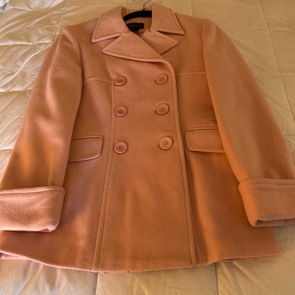 Pretty pink double breasted wool jacket coat. ModaInternational.